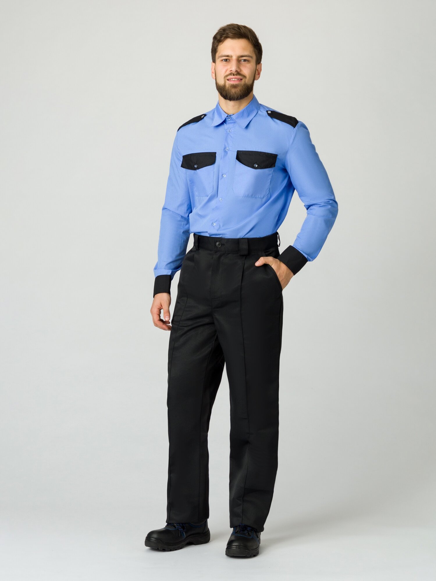 Рубашка охранника с длинным рукавом мужская, ярко-голубой (39; 182-188)