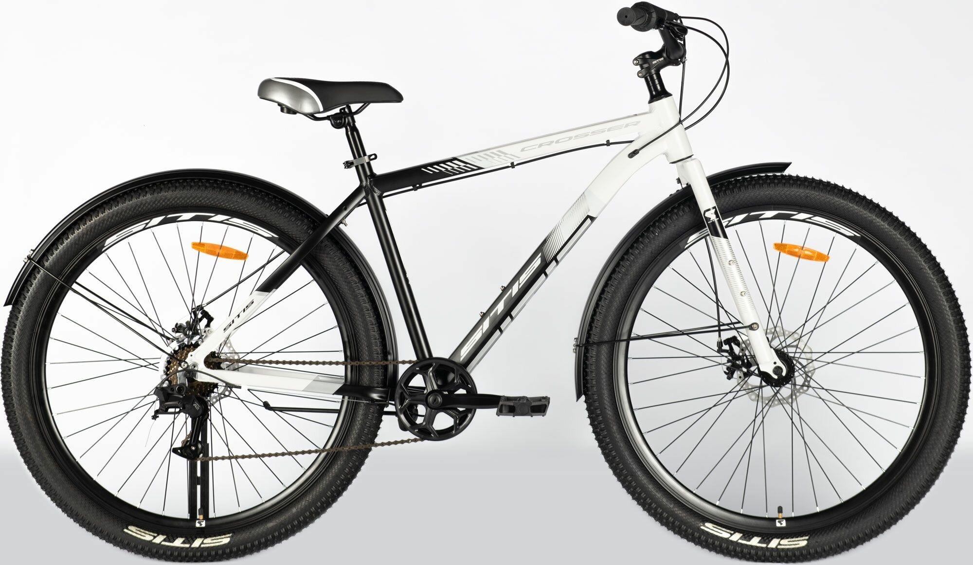 Велосипед городской SITIS CROSSER Rigid SCR29MD 29" (2024), хардтейл, ригид, взрослый, мужской, алюминиевая рама, 7 скоростей, дисковые механические тормоза, цвет White-Black-Grey, белый/черный/серый цвет, размер рамы 21", для роста 185-195 см