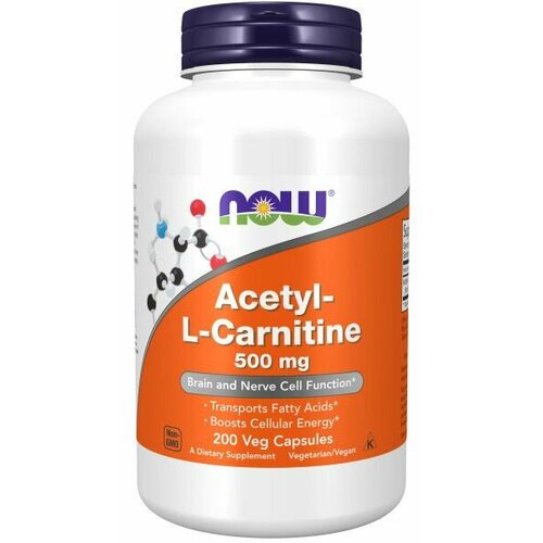 НАУ Ацетил-L-Карнитин 200 капсул, NOW Acetyl-L-Carnitine 500 mg