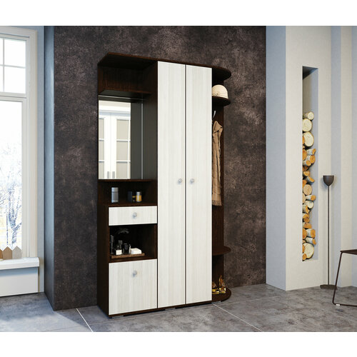 Вешалка в прихожую столплит Виза с зеркалом выдвижным ящиком и полками ЛДСП Венге Лоредо 120х203х35 см 12846₽