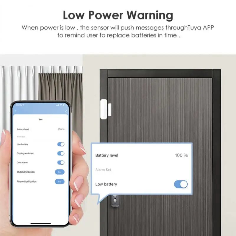 Датчик окон и дверей Tuya Smart Life Смарт-детекторы открытой/закрытой двери Tuya, Wi-Fi, приложение Tuya, Smart Life, Digma Smart life