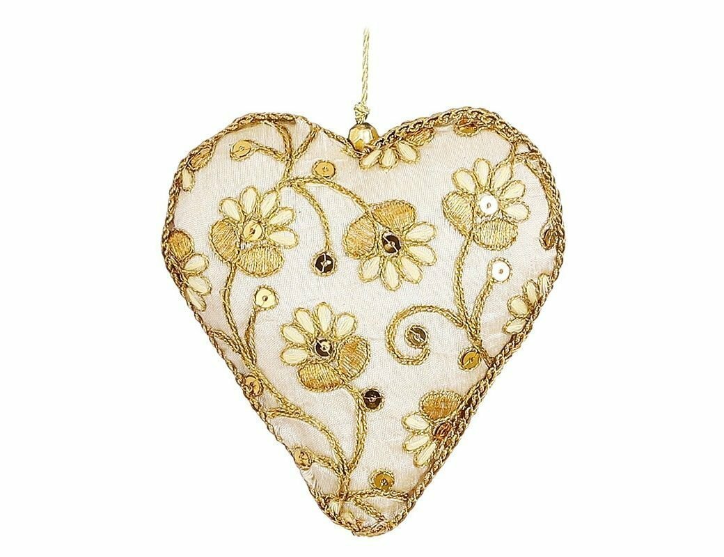Ёлочная игрушка золотое шитьё   сердце  текстиль  11 см  Edelman 1103287