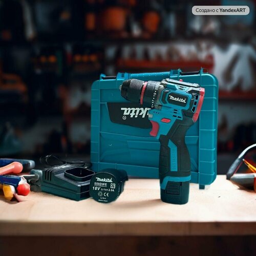 Аккумуляторный шуруповерт 18V Один в Один Лучшее качество 2 Аккумулятора 18 В зарядное устройство Кейс 5989₽