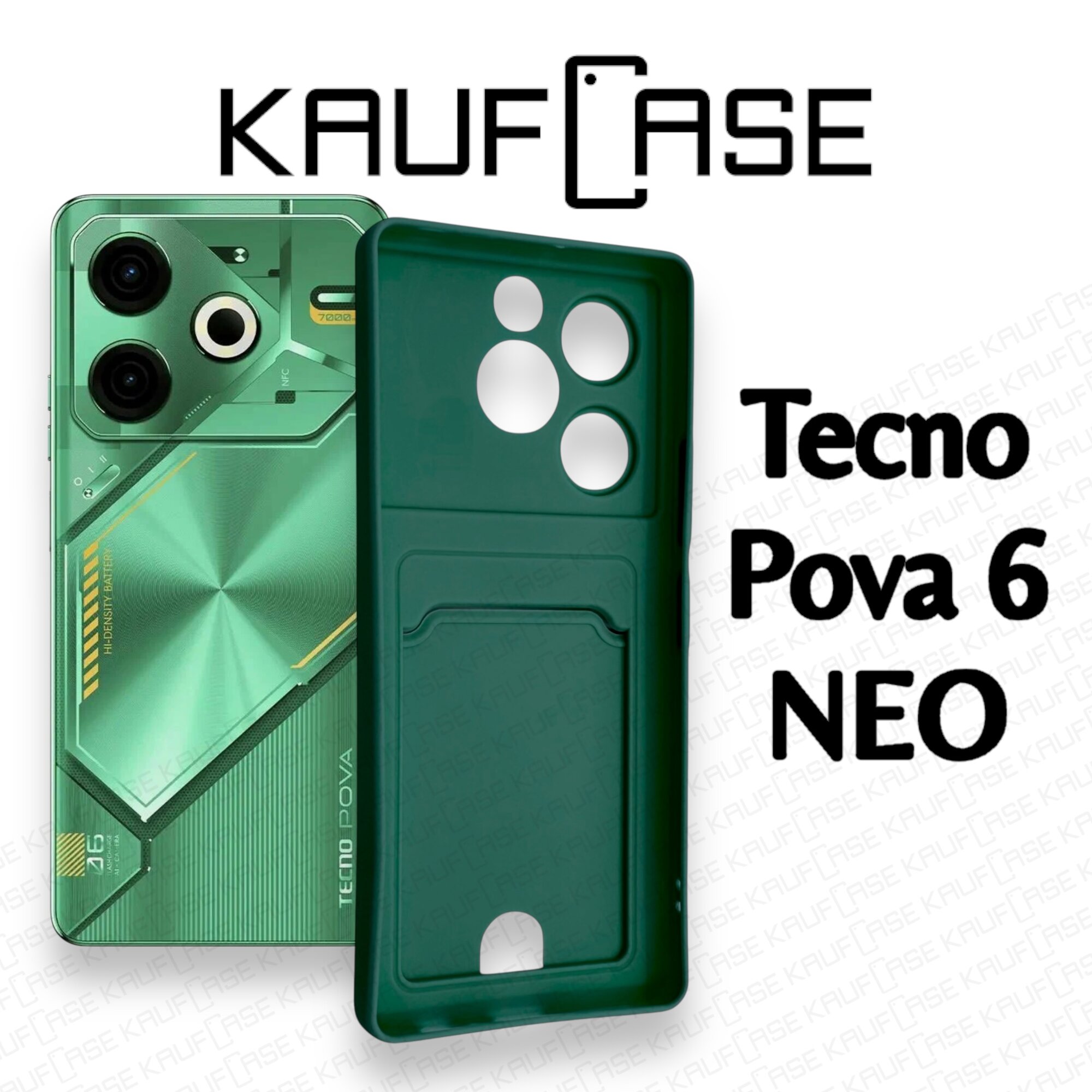 Силиконовый матовый чехол на Tecno Pova 6 NEO (6.78"), темно-зеленый. Карман для пластиковых карт — фото 1