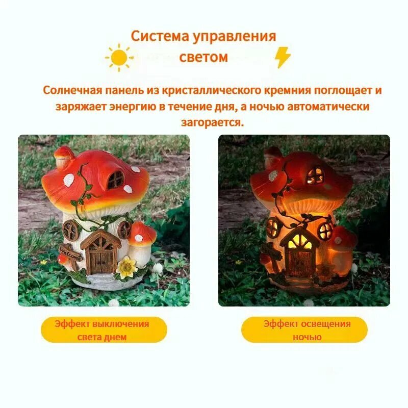 Садовая фигурка "Грибные домики", искусственный материал, светятся ночью