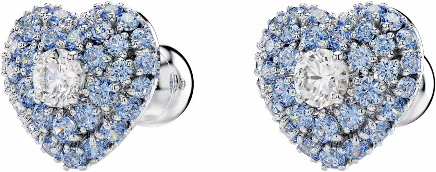 Серьги пусеты SWAROVSKI, кристаллы Swarovski, размер 12 мм, серебряный, голубой, белый — фото 1