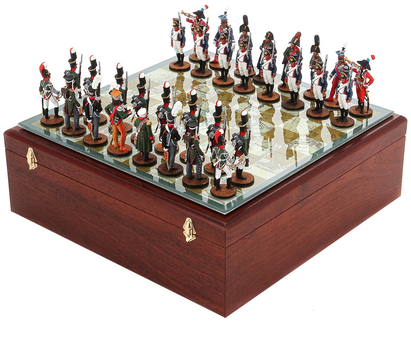 Шахматы со стеклянным полем и оловянными фигурами "Бородино" 32х32 см