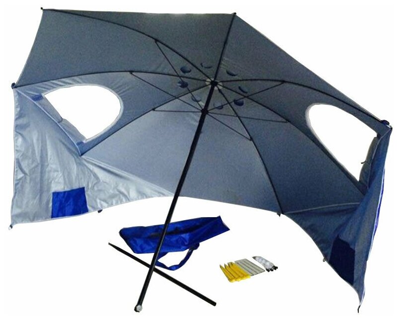 Большой пляжный зонт от солнца с окошками и карманами LUXLINE зонт для рыбалки зонт палатка складной пляжный зонт синий - фотография № 7