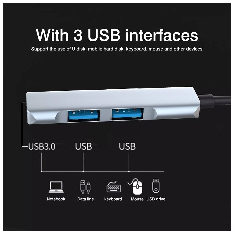 Адаптер Разветвитель USB HUB 3 порта USB 30 серебро ET-HUB09