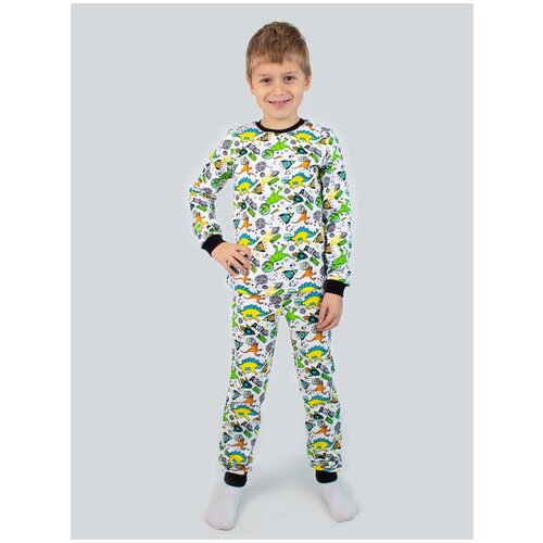7074-201 Пижама для мальчика (98-56(28); белый/ динозавры, космос (4105)) TREND белого цвета