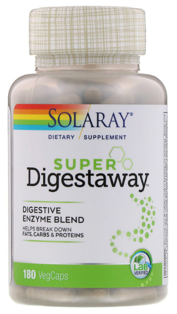 Solaray Смесь ферментов Super Digestaway для поддержки пищеварения 180 растительных капсул