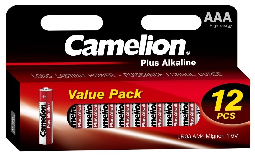 Батарейка Camelion LR03 Plus Alkaline BLOCK-12 LR03-HP12 1.5В