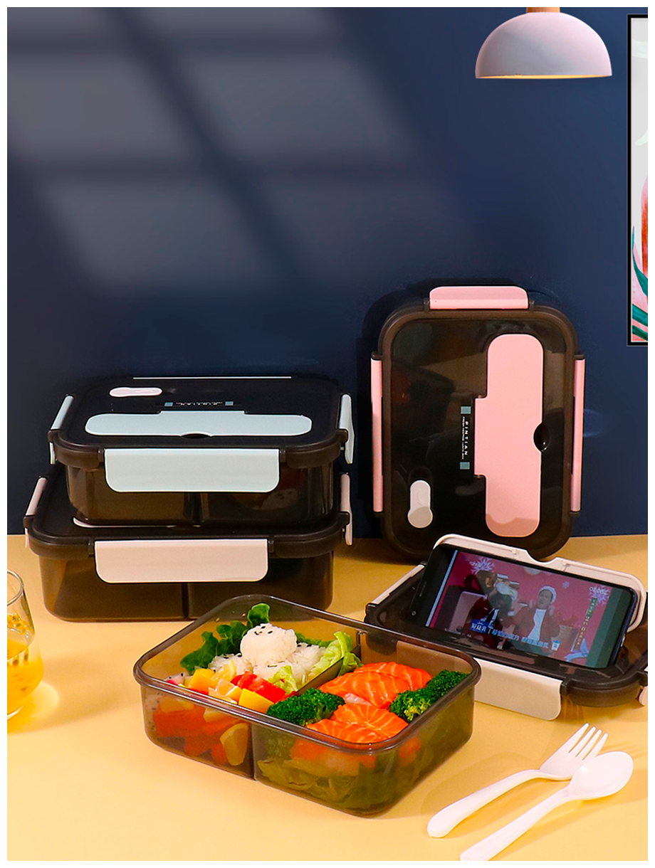 Ланч-бокс с приборами, контейнер для еды, посуда и инвентарь для кухни Розовый
