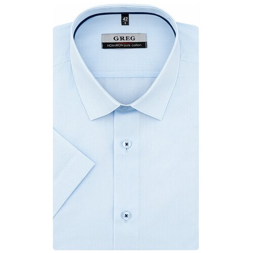 Рубашка мужская короткий рукав GREG 211/201/0759/Z/1p, Полуприталенный силуэт / Regular fit, цвет Голубой, рост 174-184, размер ворота 39