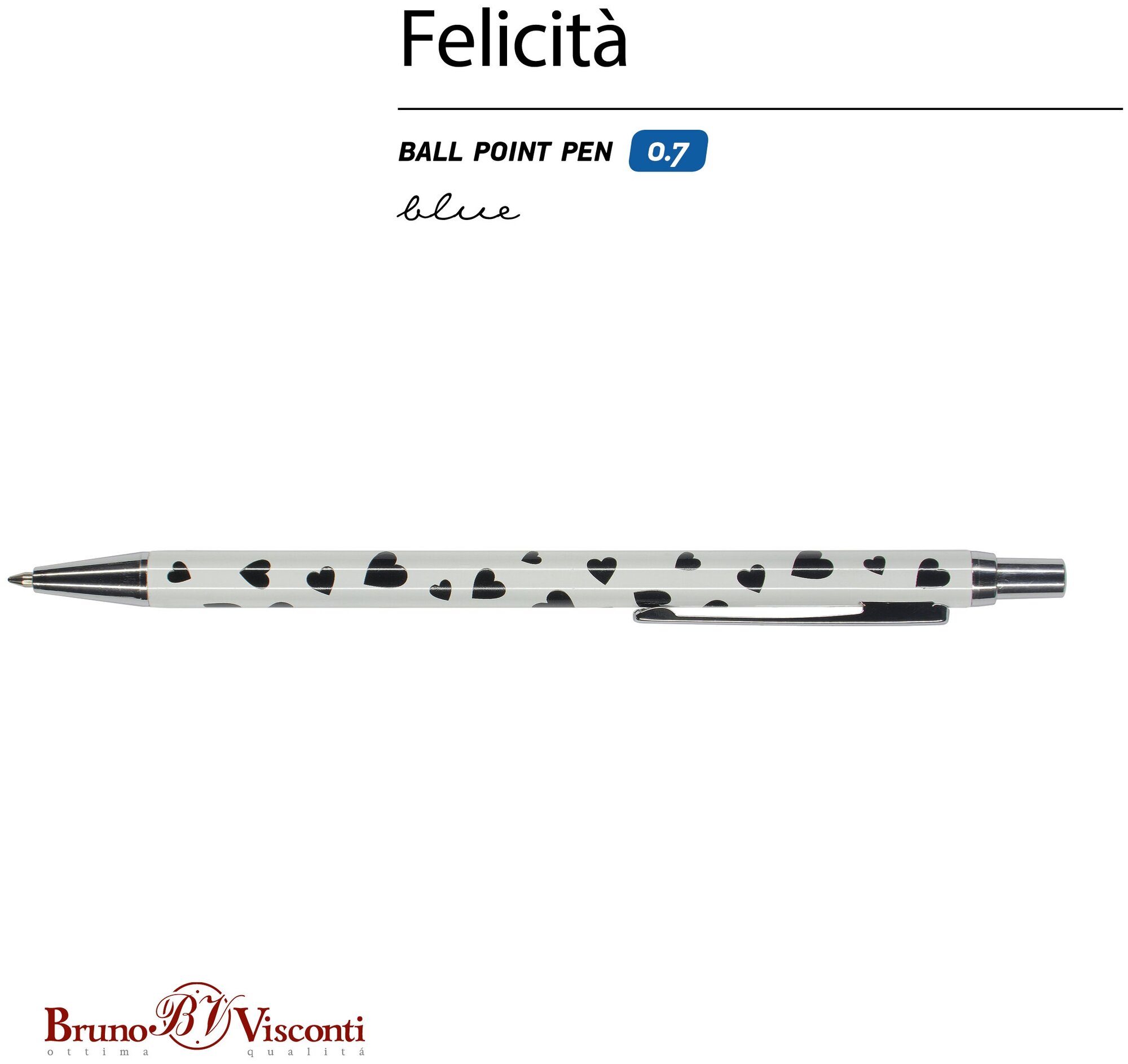 Ручка шариковая автоматическая Felicita. Сердечки, синяя Bruno Visconti - фото №4