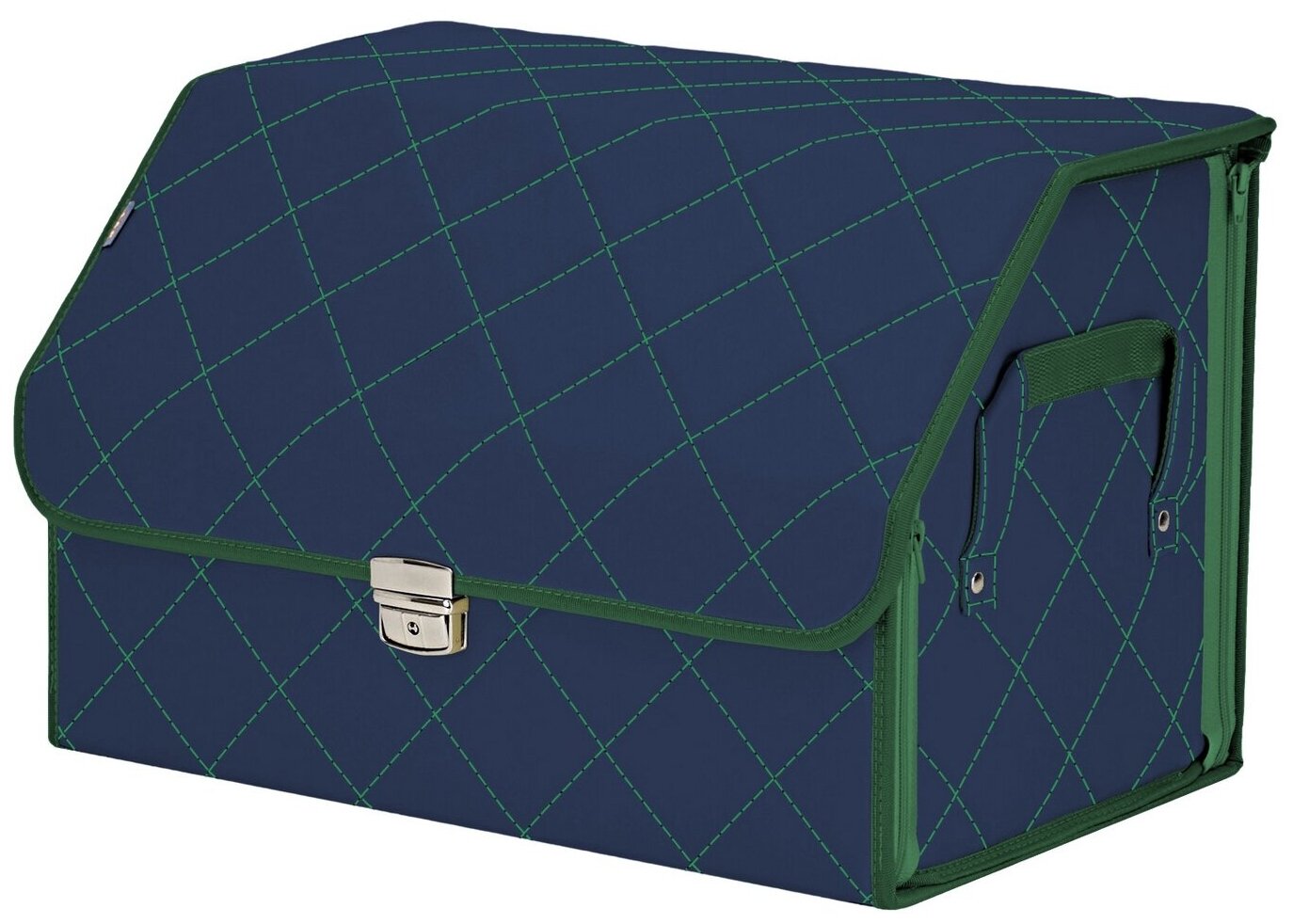 Органайзер-саквояж в багажник "Союз Премиум" (размер L). Цвет: синий с зеленой прострочкой Ромб.