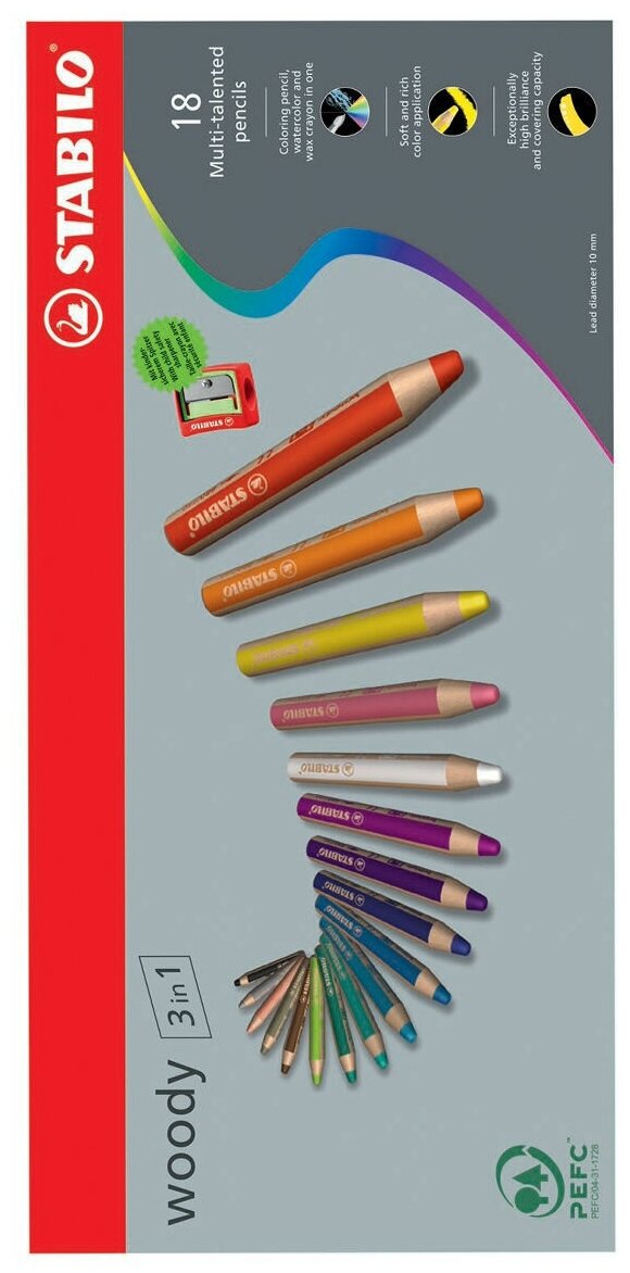 Stabilo Набор супертолстых цветных карандашей "Woody 3 в 1", 18цв sela
