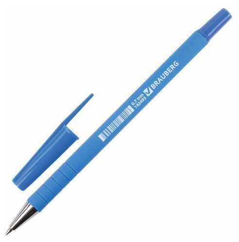 Ручка шариковая BRAUBERG "Capital blue", синяя, корпус soft-touch голубой, узел 0.7 мм, линия письма 0.35 мм, 142493
