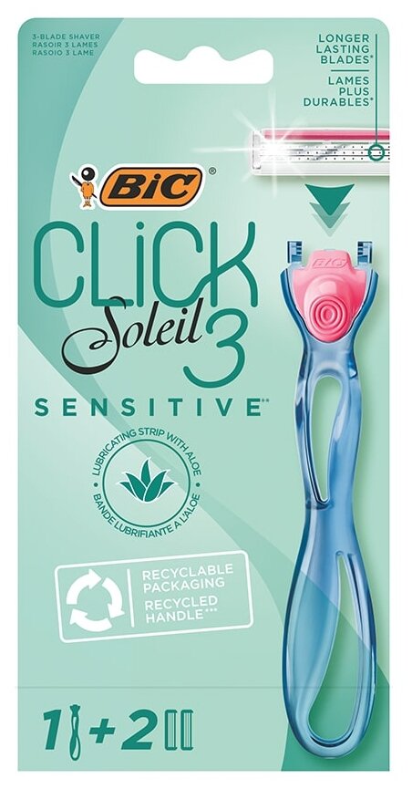Bic Бритвенный станок Click 3 Soleil Sensitive, с 2 сменными лезвиями в комплекте
