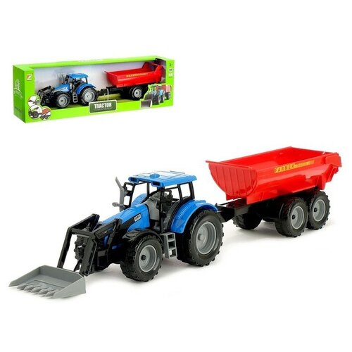 Трактор инерционный «Фермер», с прицепом, масштаб 1:32, микс игровой набор трактор с прицепом devik фермер 1 24
