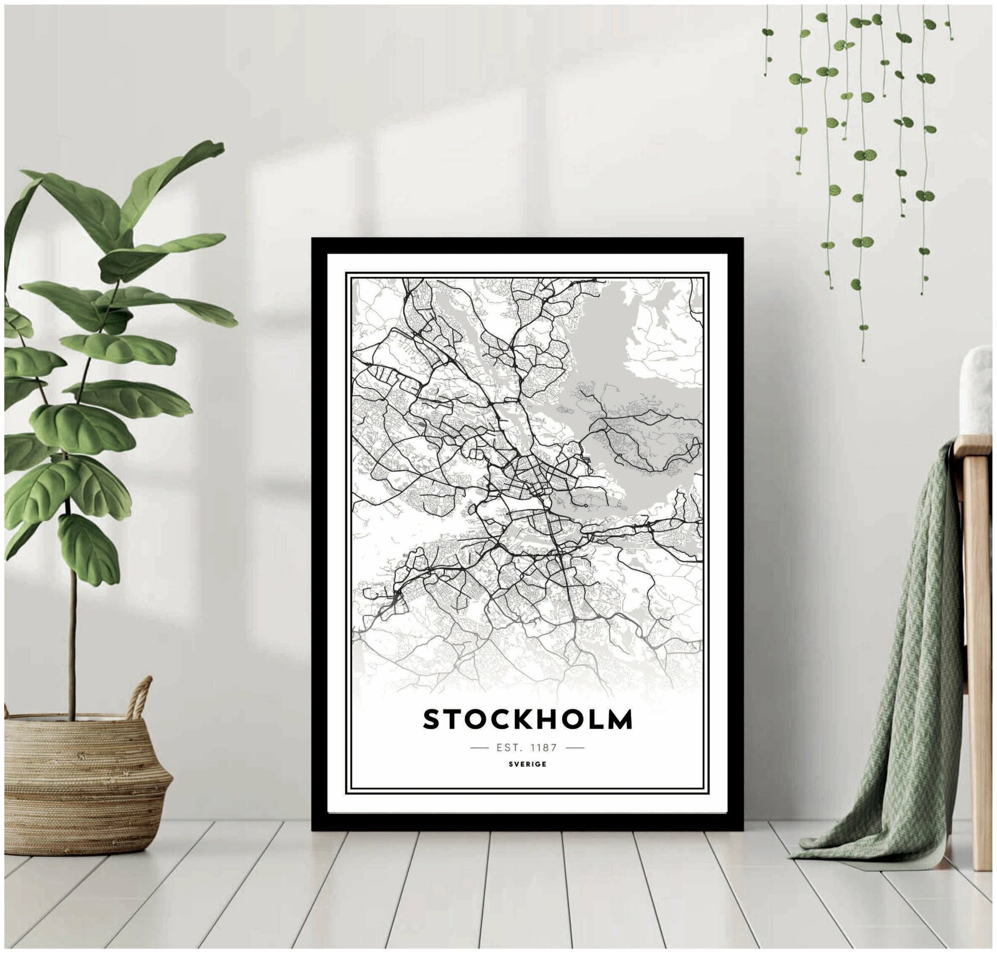 Постер В рамке "Стокгольм. Карта города" 40 на 50 (черная рама) / Картина для интерьера / Плакат / Постер на стену / Интерьерные картины