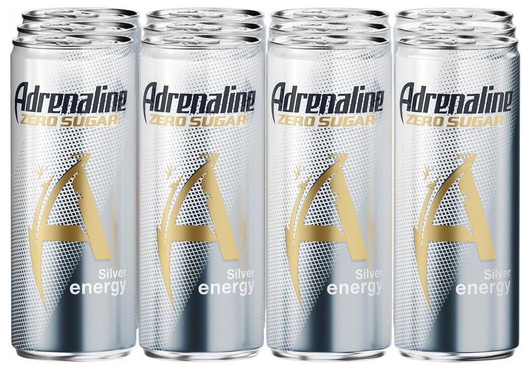 Напиток энергетический Adrenaline Rush Zero Sugar Silver Energy без сахара 0,25л X12 - фотография № 1
