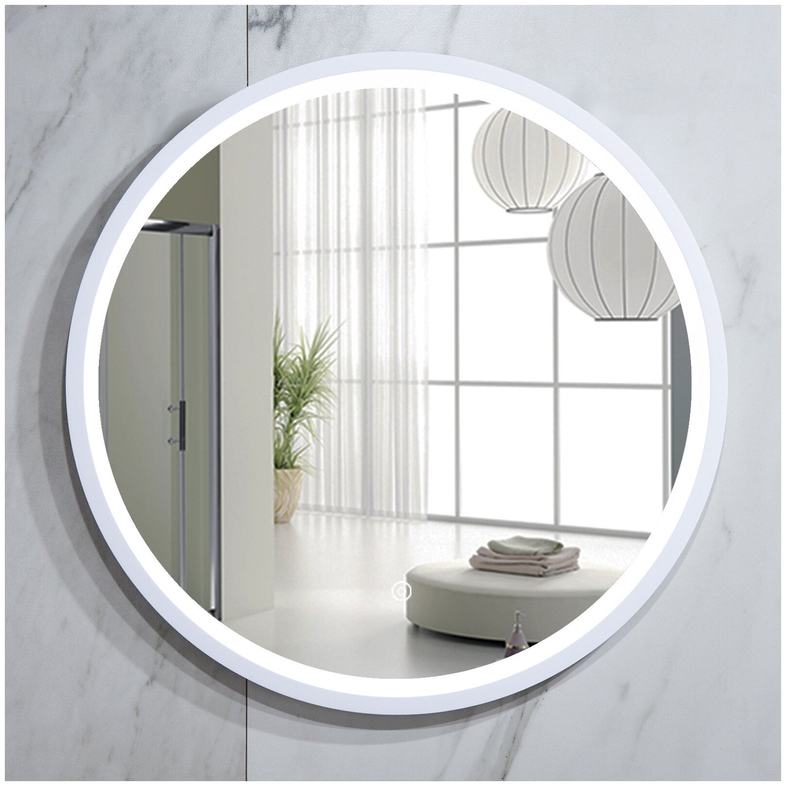 фото Зеркало La Tezza в раме с LED подсветкой, сенсорный включатель с диммером, 60х60 (ШхВ), цвет белый