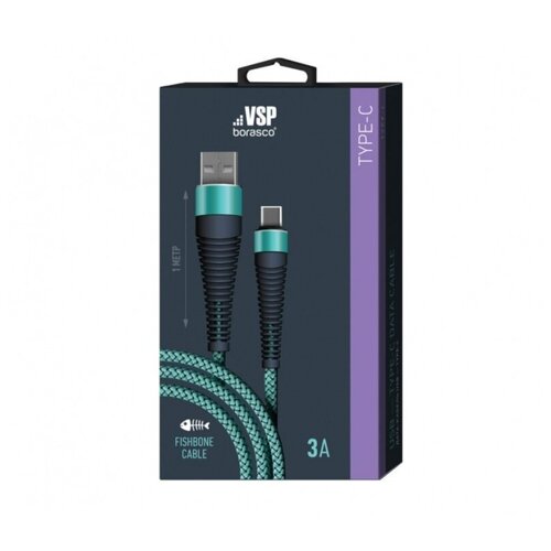 Дата-кабель Fishbone USB - Type-C, 3А, 1м, Тиффани, BoraSCO