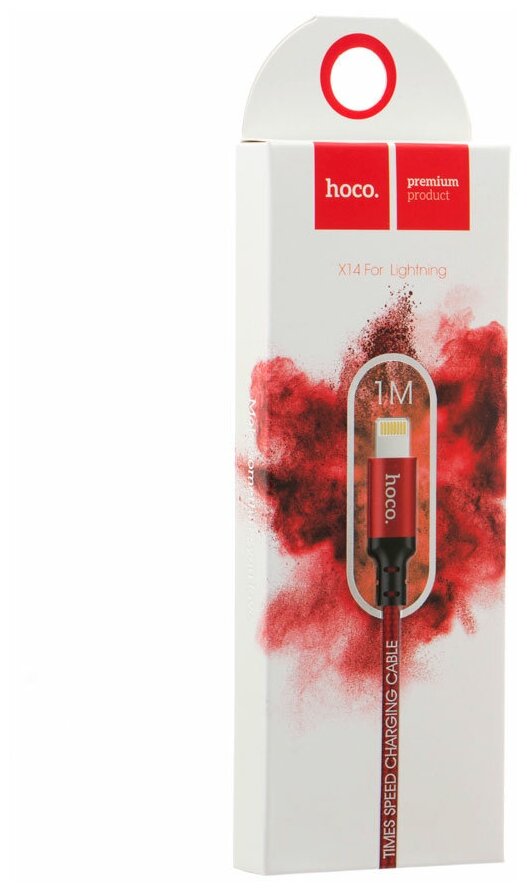 Кабель Hoco Кабель в тканевой оплетке USB - Lightning Hoco X14 Times Speed только для зарядки, 1 м, 1 шт., красный/черный