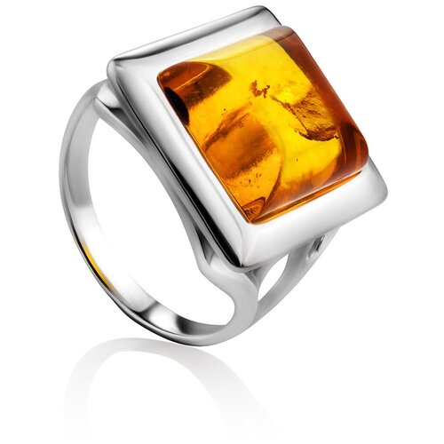 фото Amberholl кольцо из серебра с натуральным янтарем ярко-коньячного цвета «квадрат»