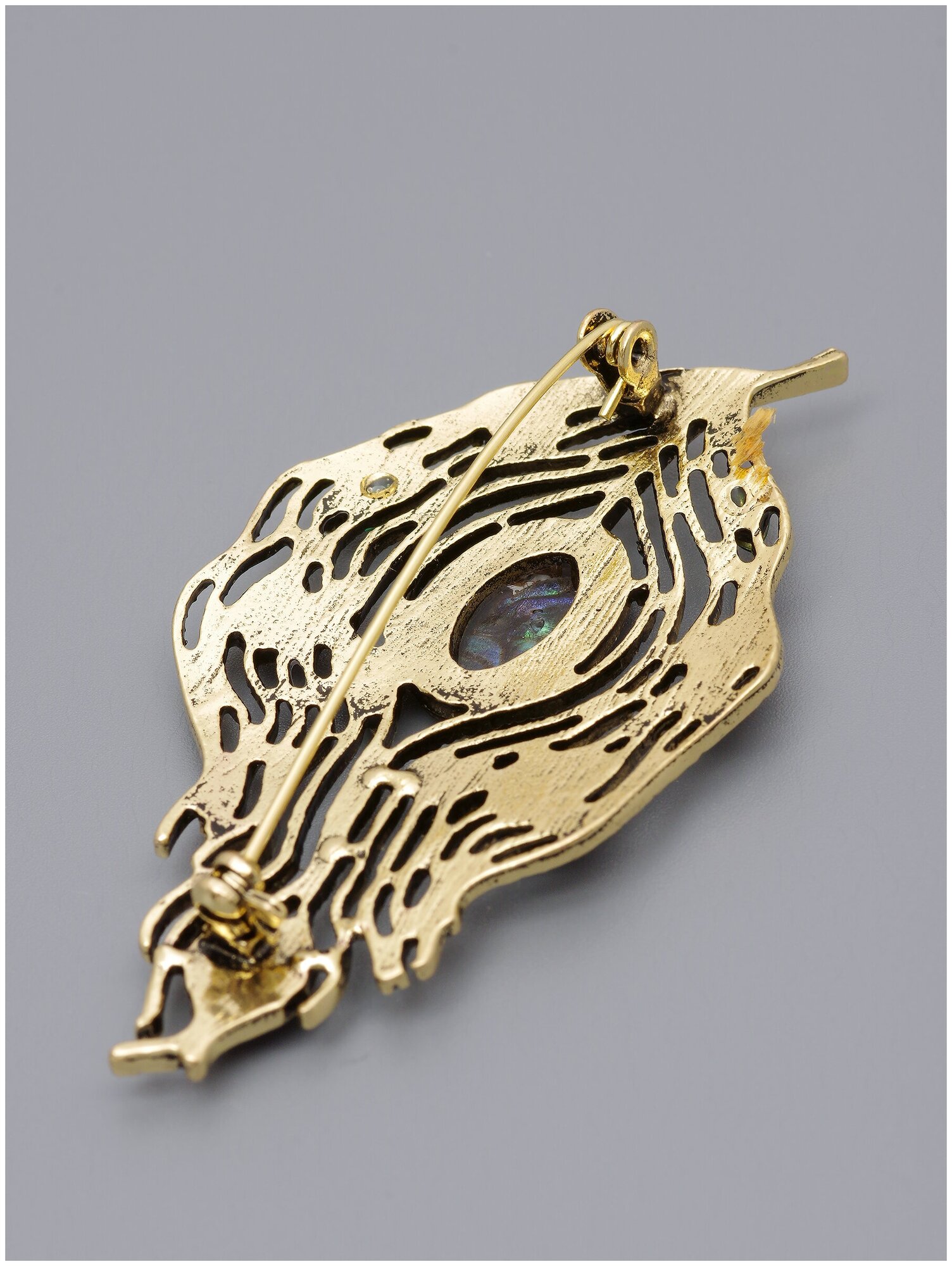 Брошь ЖемАрт, перламутр, кристалл, зеленый, золотой — фото 1