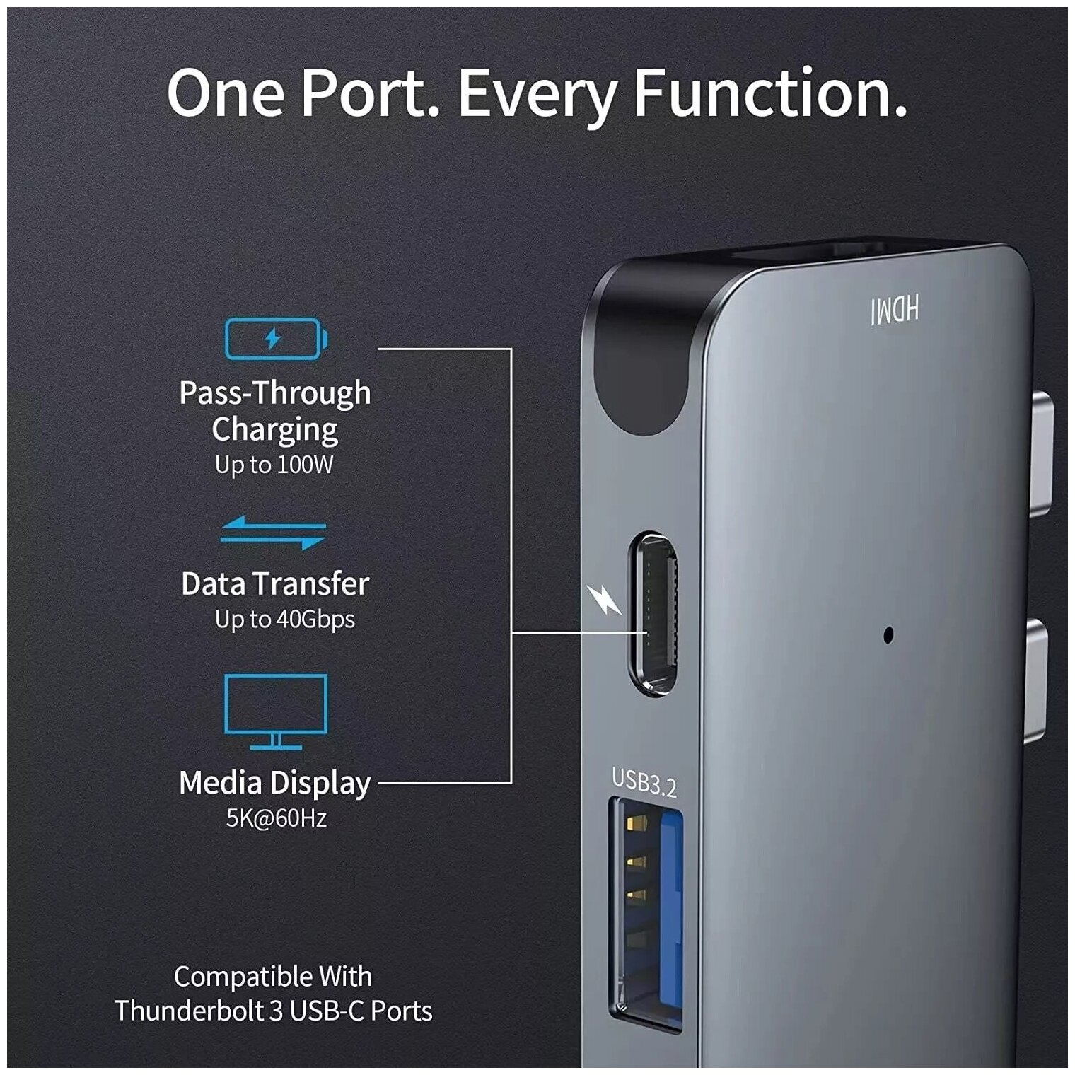 Хаб USB-концентратор 7 в 1 PDType-CHDMITFSD2xUSB32 Type-C Gray