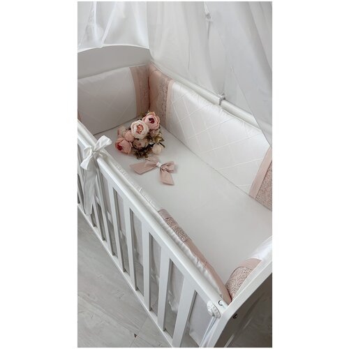 бортики в детскую кроватку для новорожденного облако розовые рюши 3 подушки в прямоугольную кроватку 120 60 см или в овальную кроватку 125 75 см Бортики в детскую кроватку для новорожденного Сон, бежевый, 3 подушки, в прямоугольную кроватку 120*60 см