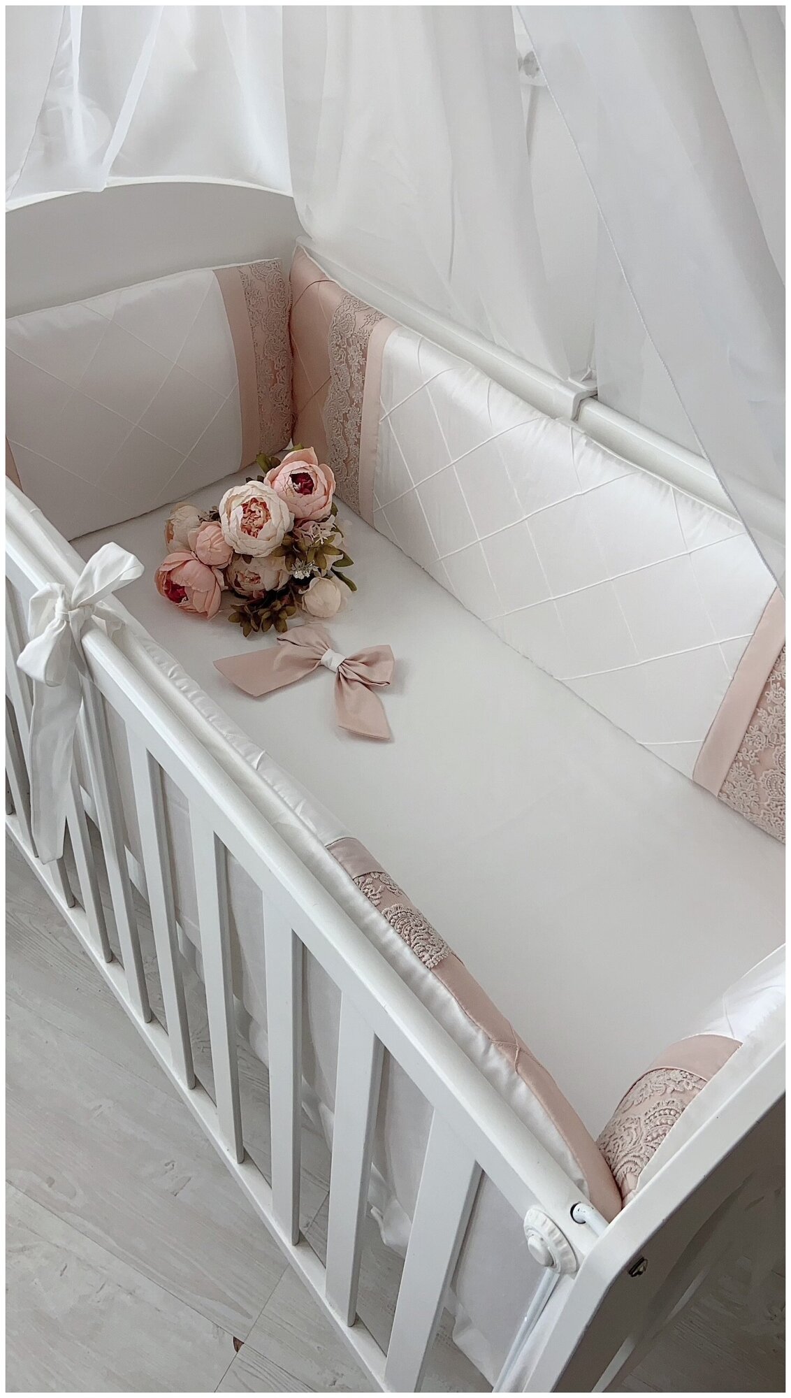 Бортики в детскую кроватку для новорожденного "Сон" бежевый 3 подушки в прямоугольную кроватку 120*60 см