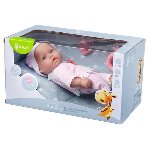 фото Пупс junfa pure baby 25см в розовых кофточке, шортиках, шапочке, с аксессуарами junfa toys