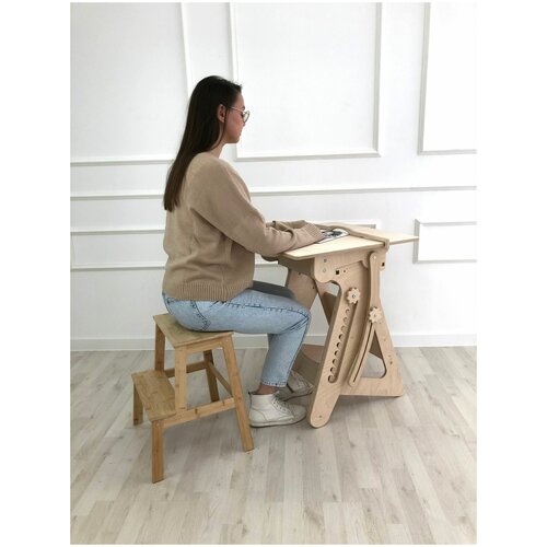 Стол мольберт для работы сидя и стоя с регулировкой наклона столешницы 60*60 см (художественный, письменный, для рисования, взрослый, деревянный)