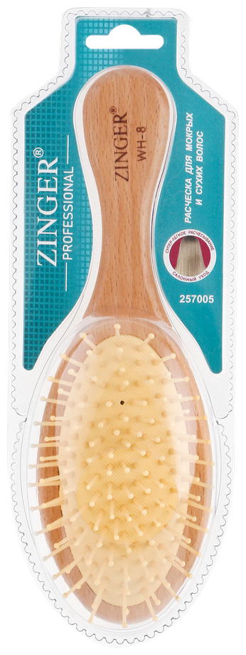 Деревянная массажная расческа Zinger с пластиковыми зубьями