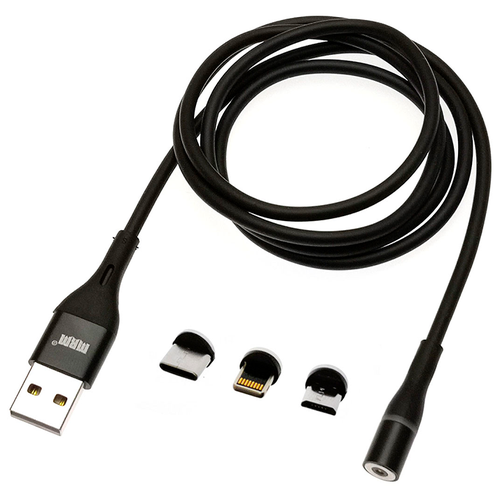 Зарядный кабель USB 3 в 1 с магнитными насадками APPLE Lightning 8-pin, Micro USB, Type-C, 1 метр, MRM 360 дата кабель usb type c 8 pin micro usb 3 в 1 нейлоновая оплетка провод кабель usb type c 8 pin micro usb разъем зарядный кабель красный
