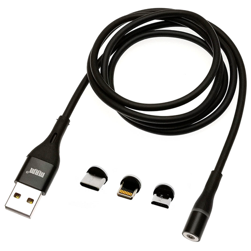 Зарядный кабель USB 3 в 1 с магнитными насадками APPLE Lightning 8-pin, Micro USB, Type-C, 1 метр, MRM 360 кабель micro usb mrm power mr88m 1200mm черный