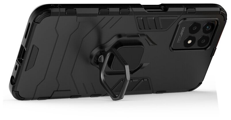 Противоударный чехол с кольцом Panther Case для Realme 8i черный