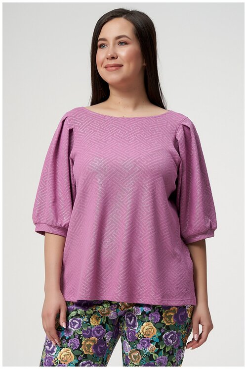 Блуза  Olsi, нарядный стиль, прямой силуэт, укороченный рукав, манжеты, размер 52, розовый