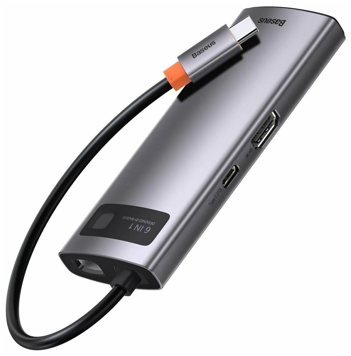 USB-концентратор Хаб Hub Baseus Metal Gleam Series 6 в 1 CAHUB-CW0G Space Grey Type-CPD HDMI RJ45 3xUSB 30