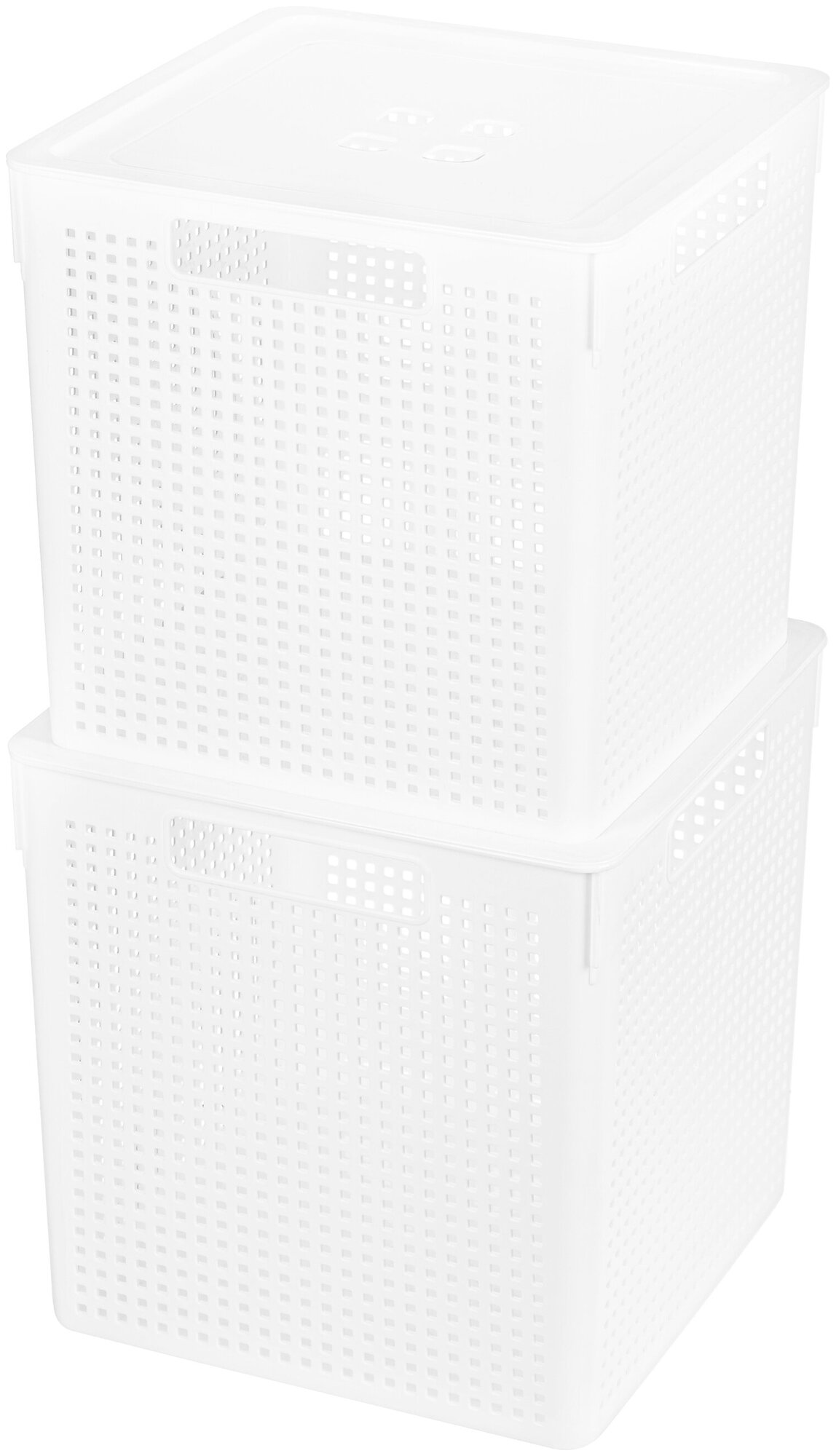 Коробка / корзинка для хранения 2 шт Лофт с крышкой квадратная 23 л 29,4х29,4х30,1 см EL Casa, цвет белый, набор