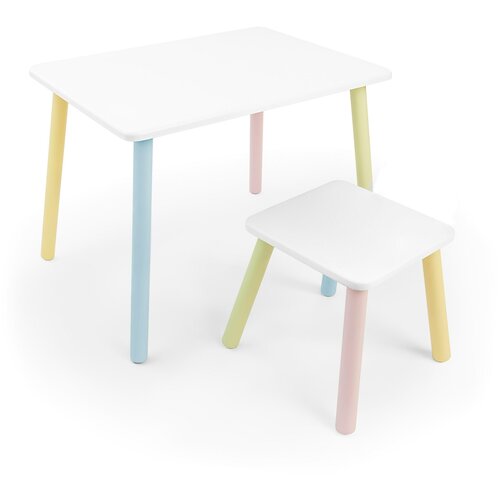 Детский комплект стол и табурет Rolti Baby (белая столешница/белое сиденье/цветные ножки)