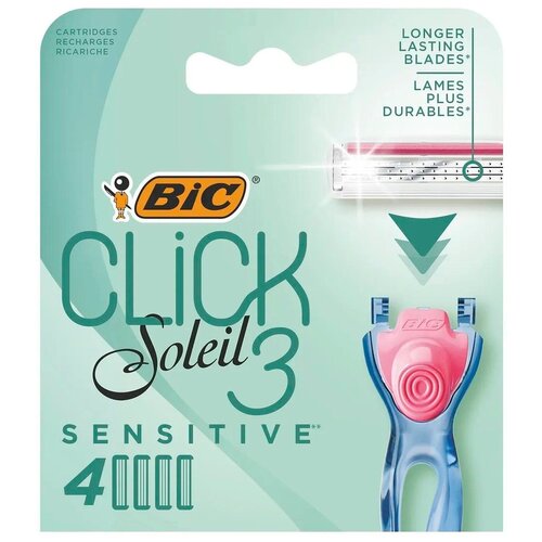 BIC сменные лезвия Click 3 Soleil Sensitive, 4 шт., с 4 сменными лезвиями в комплекте