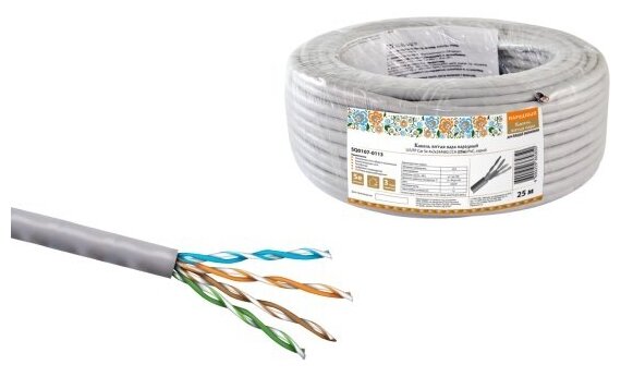 Кабель Tdm Electric витая пара народный U/UTP Cat 5e 4х2х24AWG CCA (25м) PVC, серый, SQ0107-0113