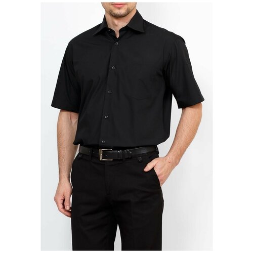 фото Рубашка мужская короткий рукав greg gb340/309/blk, прямой силуэт / сlassic fit, цвет черный, рост 174-184, размер ворота 39