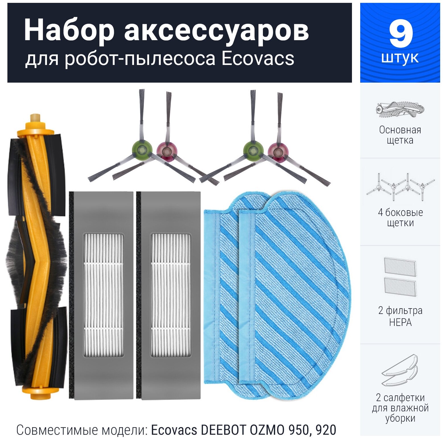 Комплект фильтров и щеток для робота-пылесоса Ecovacs DEEBOT OZMO 950, 920, Yeedi 2 Hybrid