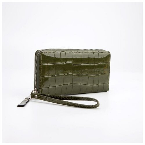 фото Кошелёк на молнии, с ручкой, цвет оливковый нет бренда