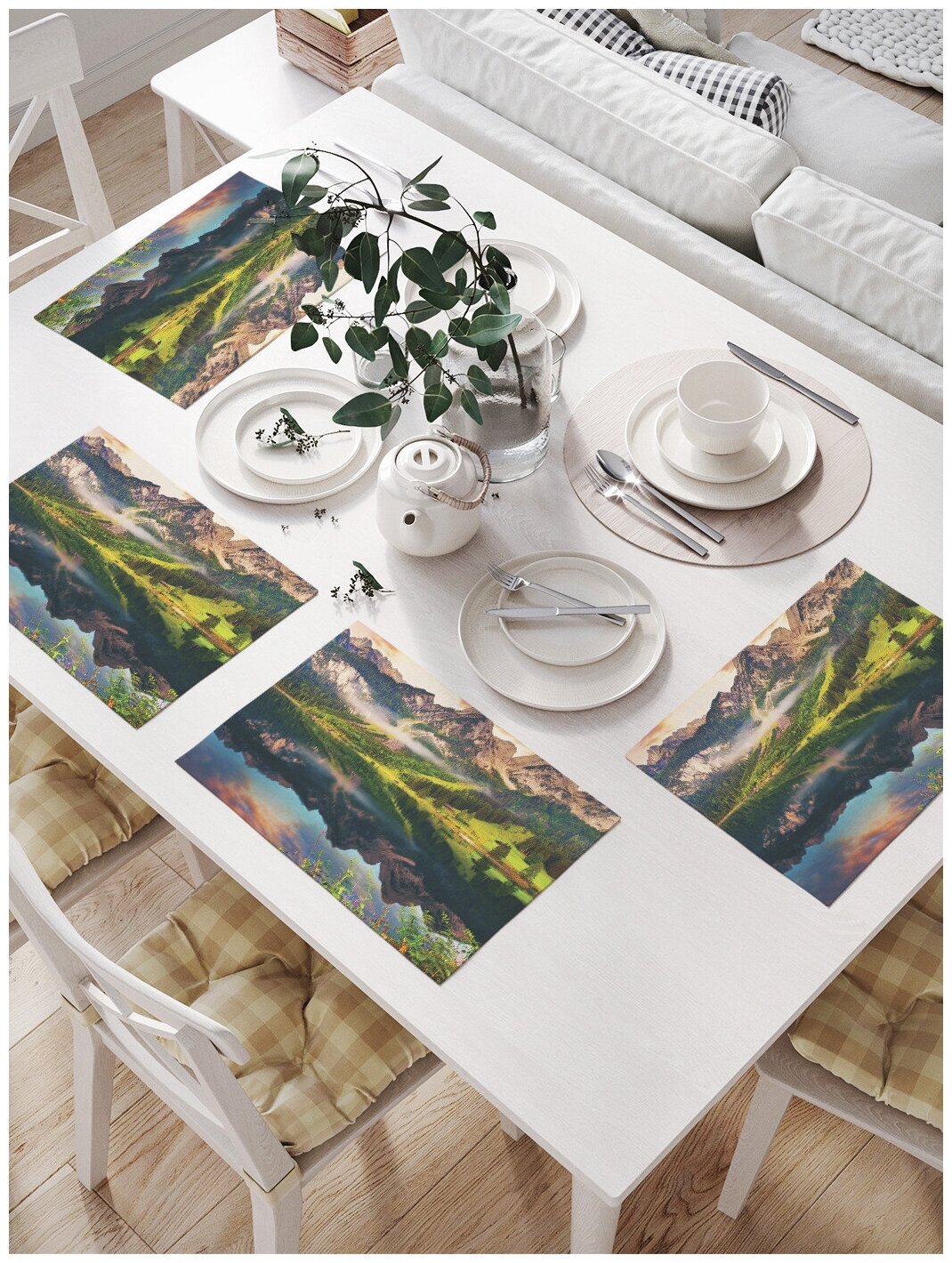 Комплект салфеток JoyArty "Утро в горах" для сервировки стола (32х46 см, 4 шт.)